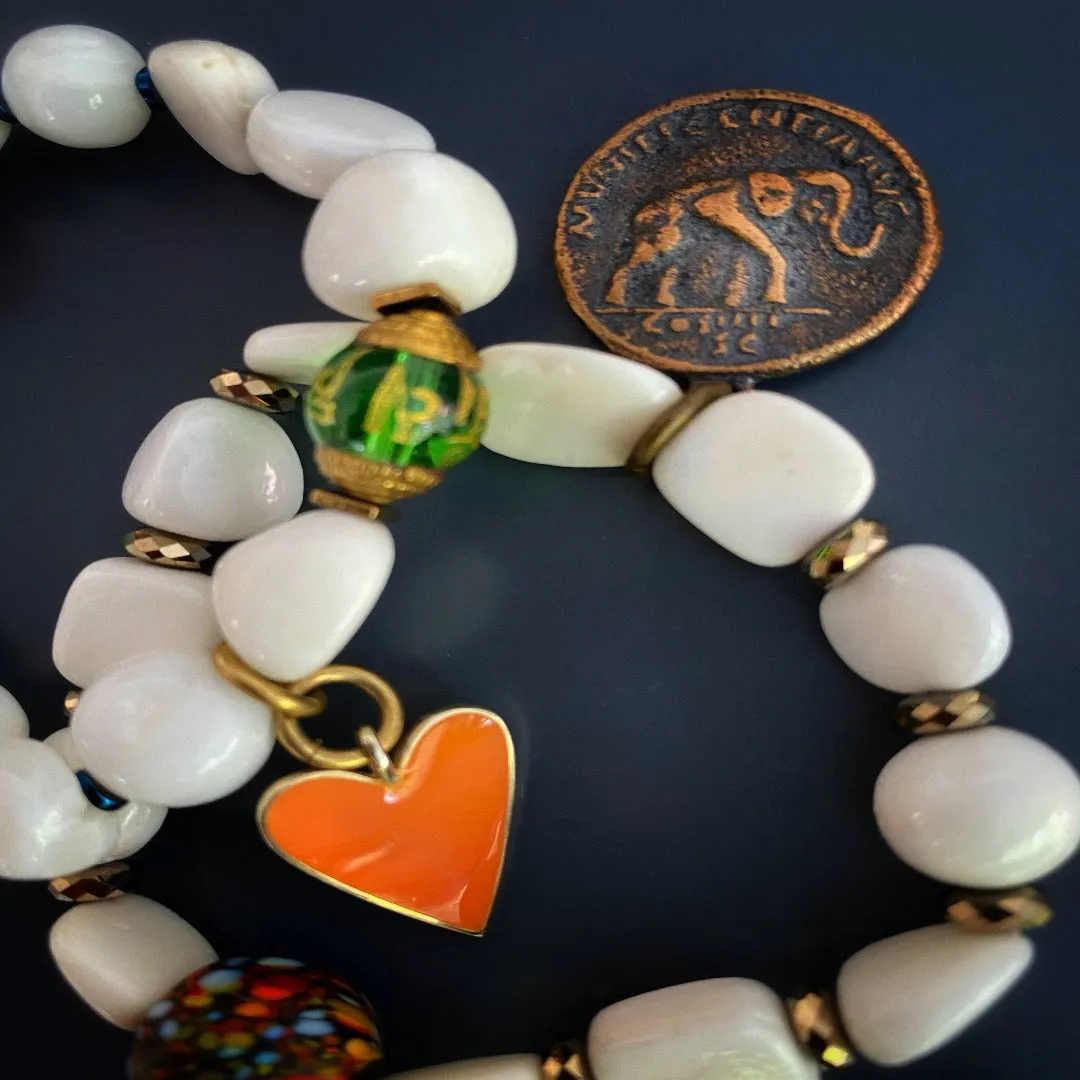 White Beaded Yellow Heart Zen Bracelet Set