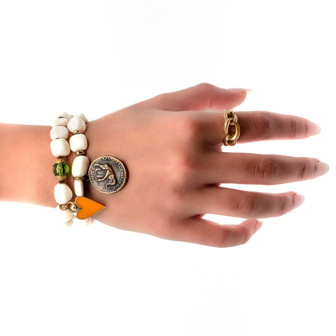 White Beaded Yellow Heart Zen Bracelet Set