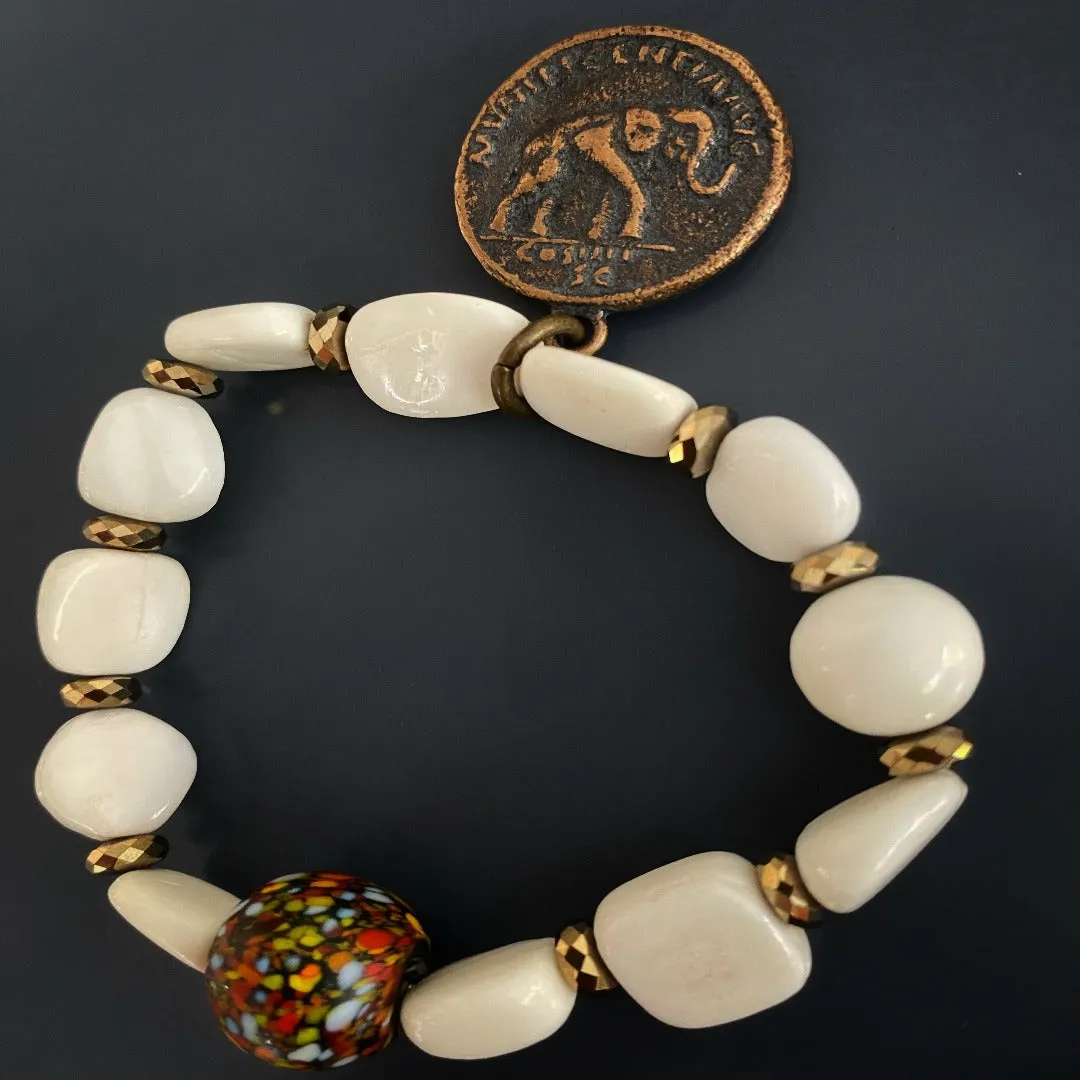 White Beaded Yellow Heart Zen Bracelet Set