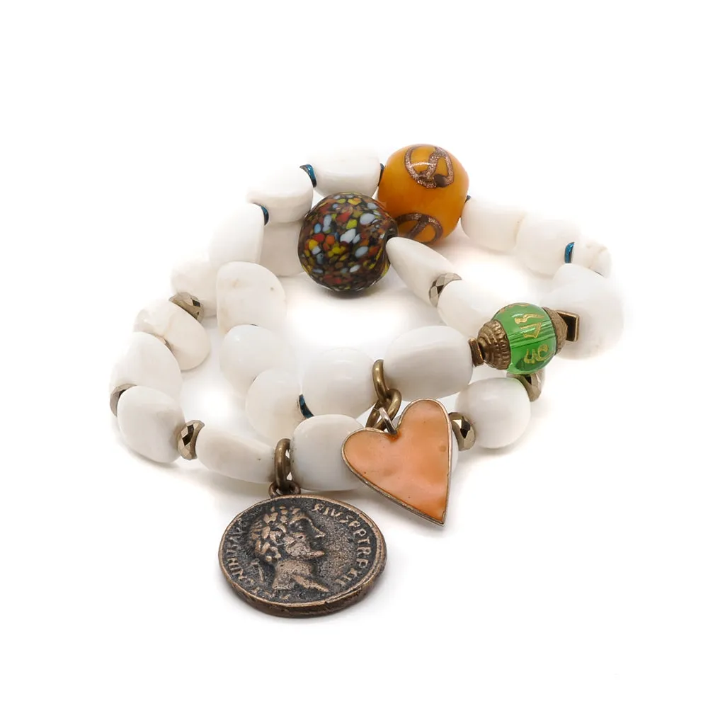 White Beaded Yellow Heart Zen Bracelet Set