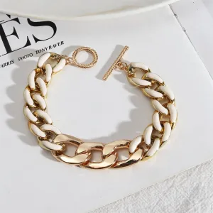 White Enamel & 18K Gold-Plated Curb Chain Toggle Bracelet