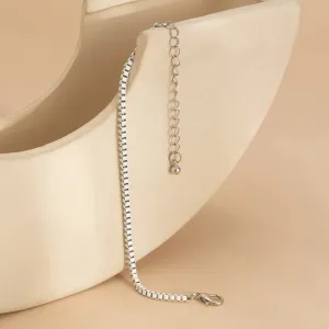 White Enamel & Silver-Plated Box Chain Adjustable Bracelet