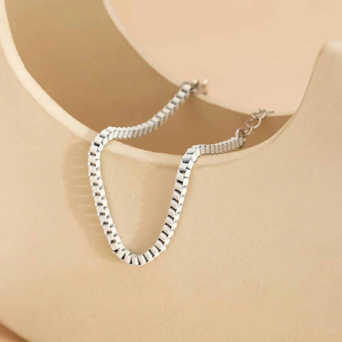White Enamel & Silver-Plated Box Chain Adjustable Bracelet