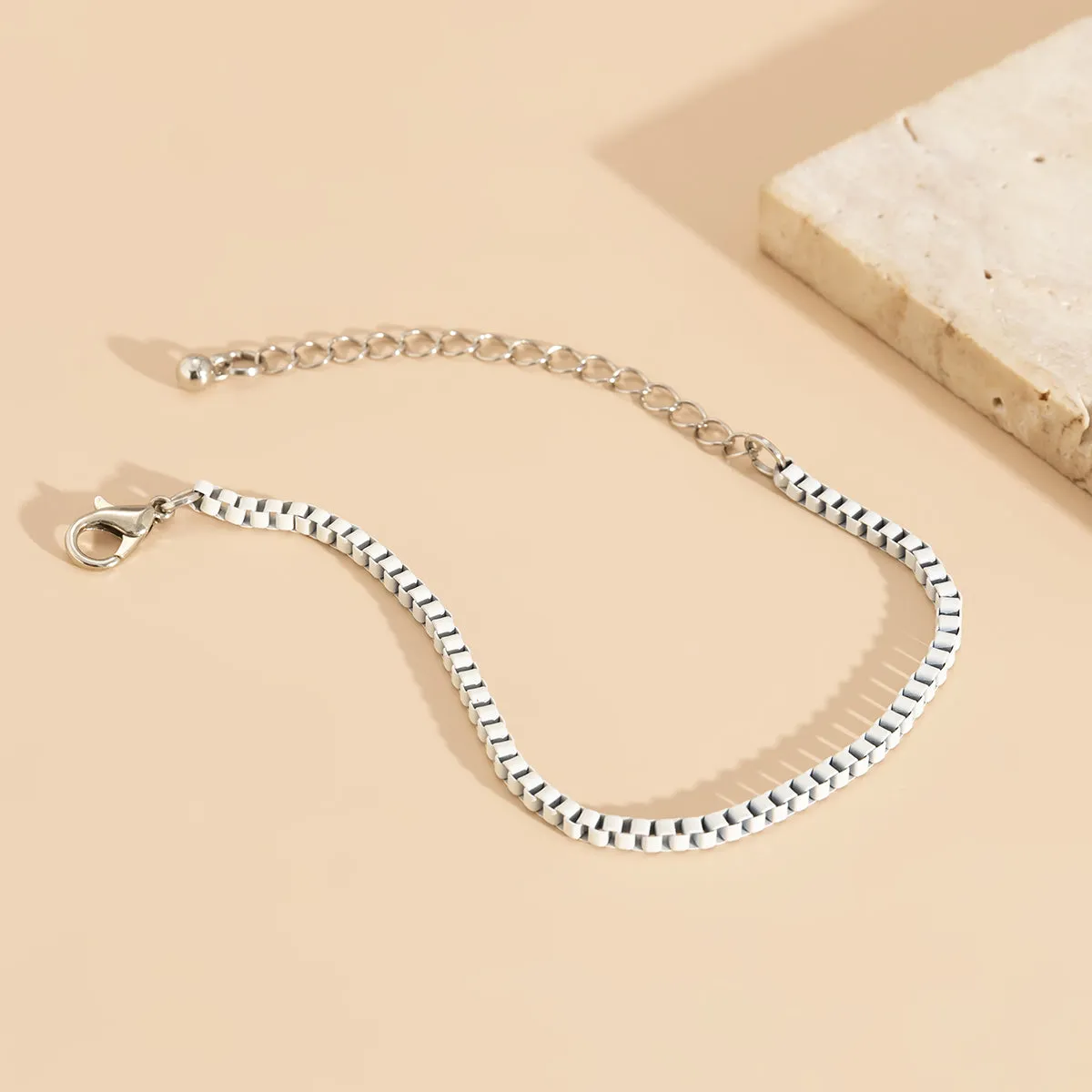 White Enamel & Silver-Plated Box Chain Adjustable Bracelet