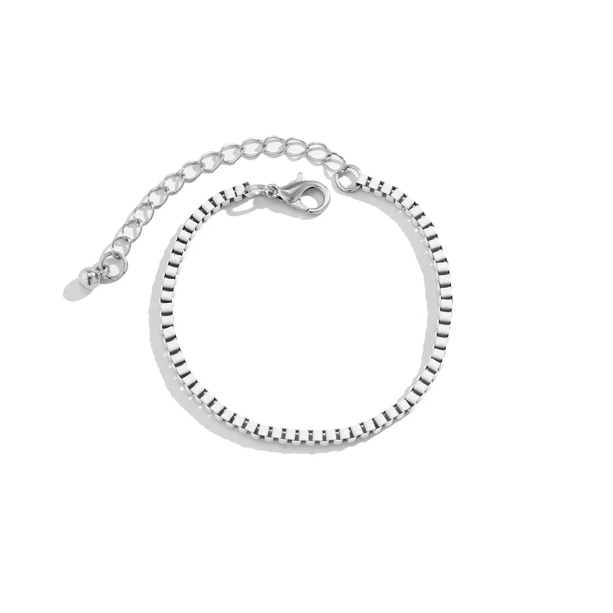 White Enamel & Silver-Plated Box Chain Adjustable Bracelet
