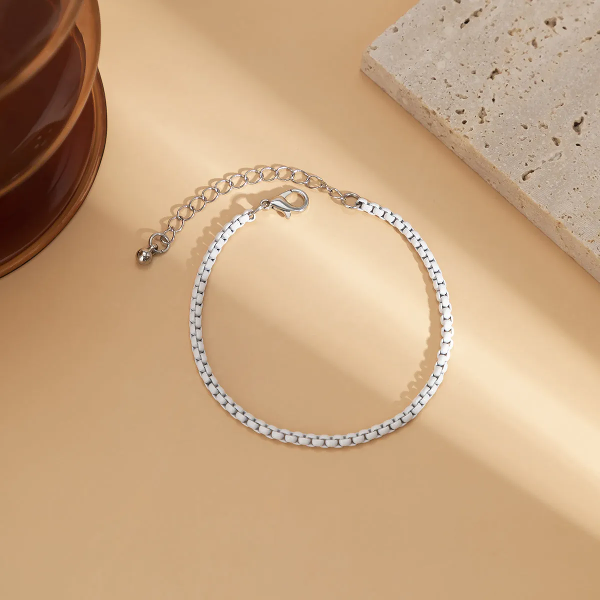 White Enamel & Silver-Plated Chain Bracelet