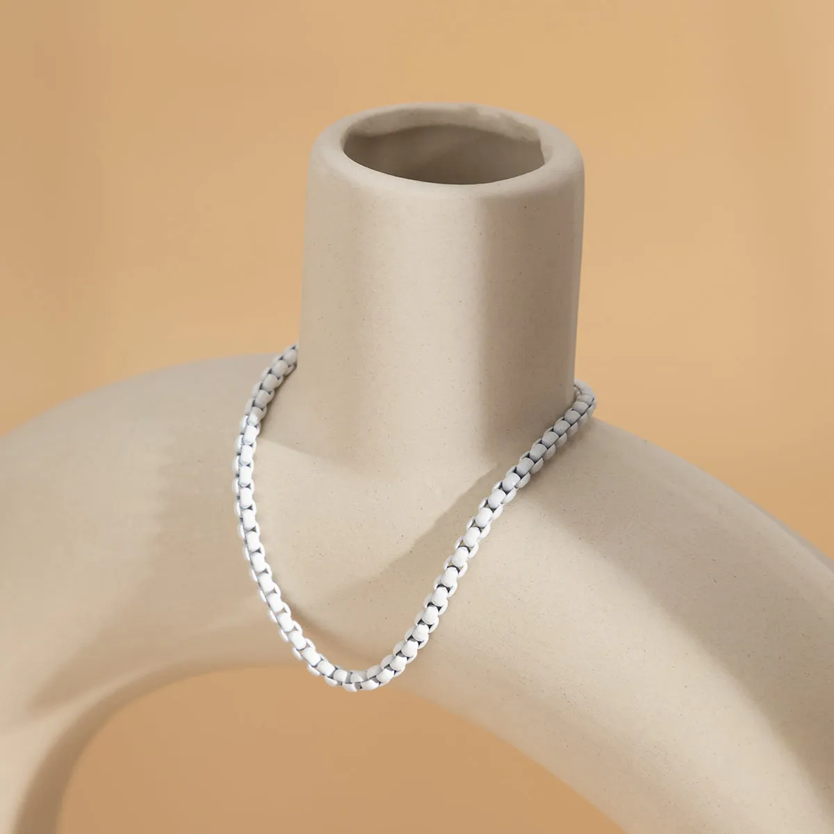 White Enamel & Silver-Plated Chain Bracelet