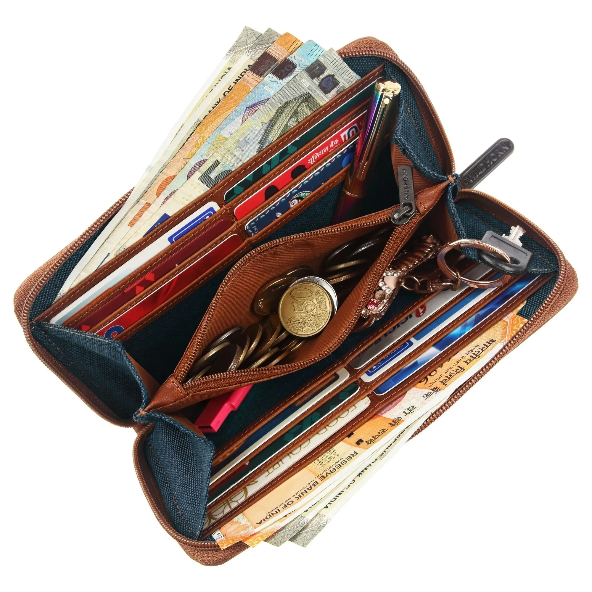 WildHorn Women's Canvas Wallet Clutch - Stylish, Spacious I Zip Around Wallet for Travel, Holds Cards, Phone, Cash.