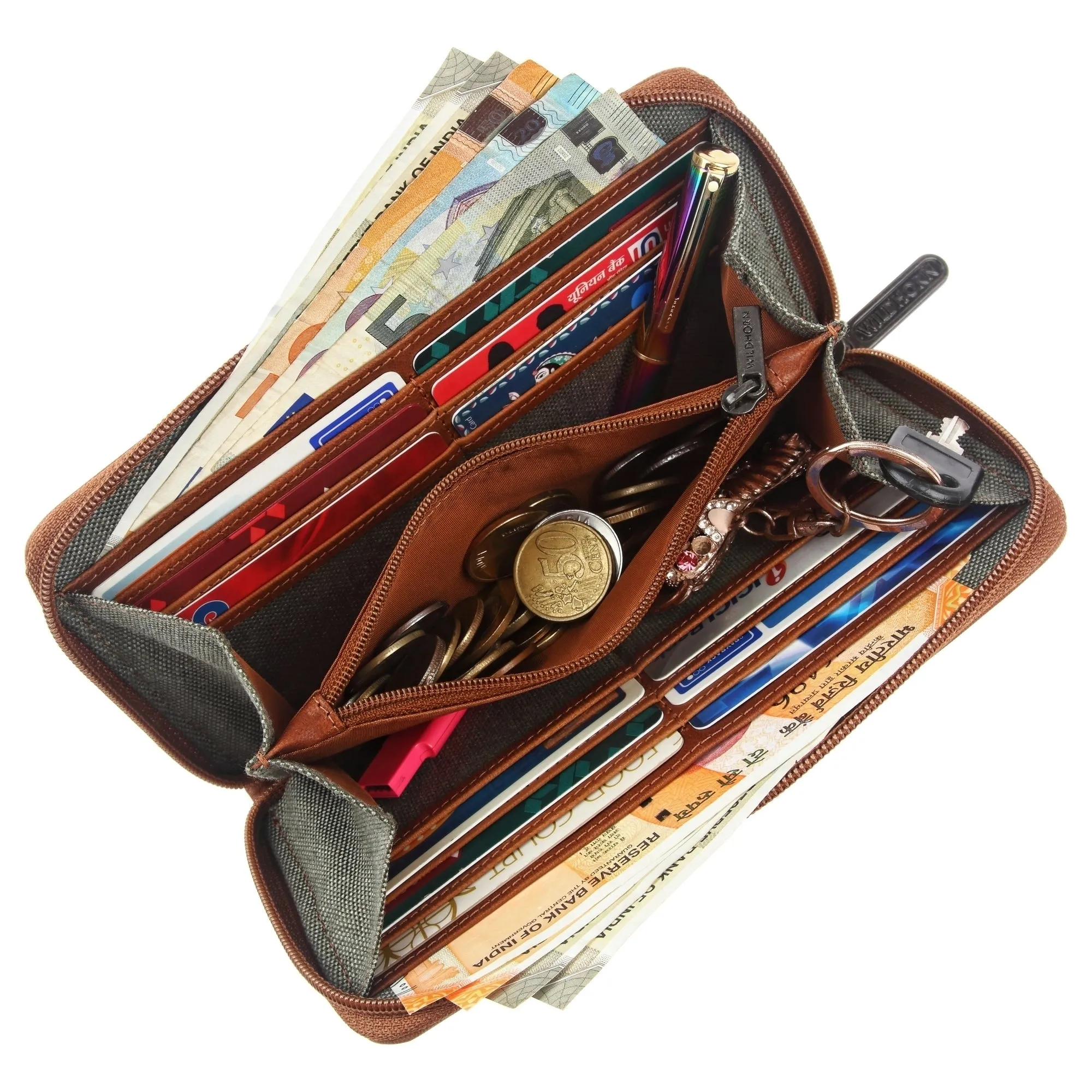 WildHorn Women's Canvas Wallet Clutch - Stylish, Spacious I Zip Around Wallet for Travel, Holds Cards, Phone, Cash.