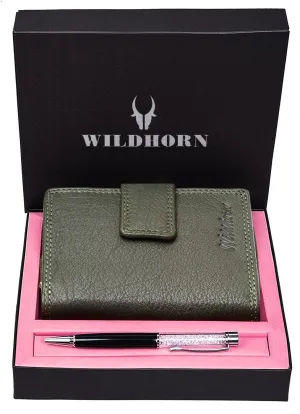 WILDHORN® Women's Leather Wallet and Pen Combo Set