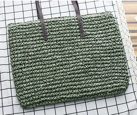 Women Handbag Summer Beach Bag Rattan Woven Handmade Knitted Straw Large Capacity Totes Leather Women Shoulder Bag Bohemia New