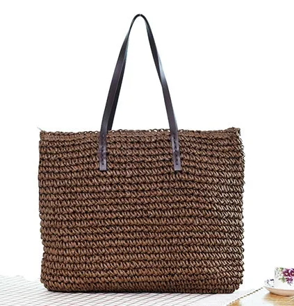 Women Handbag Summer Beach Bag Rattan Woven Handmade Knitted Straw Large Capacity Totes Leather Women Shoulder Bag Bohemia New