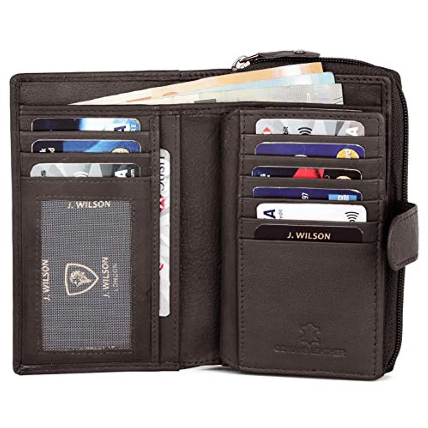 Womens RFID Safe Soft Leather Card Wallet with Zip pocket Gift Boxed