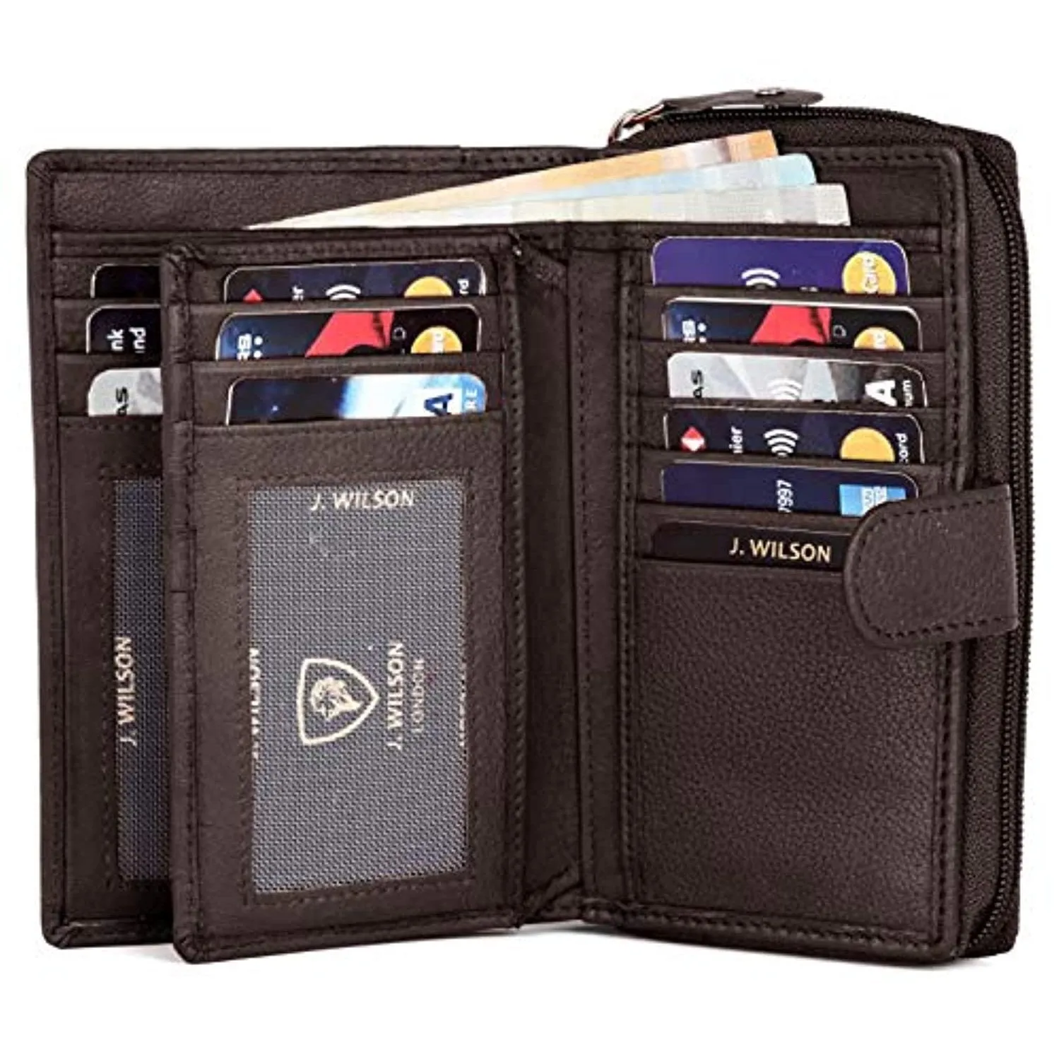 Womens RFID Safe Soft Leather Card Wallet with Zip pocket Gift Boxed