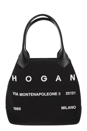 Women's Script Canvas Medium Tote Bag in Black | KBW01PA03005SA