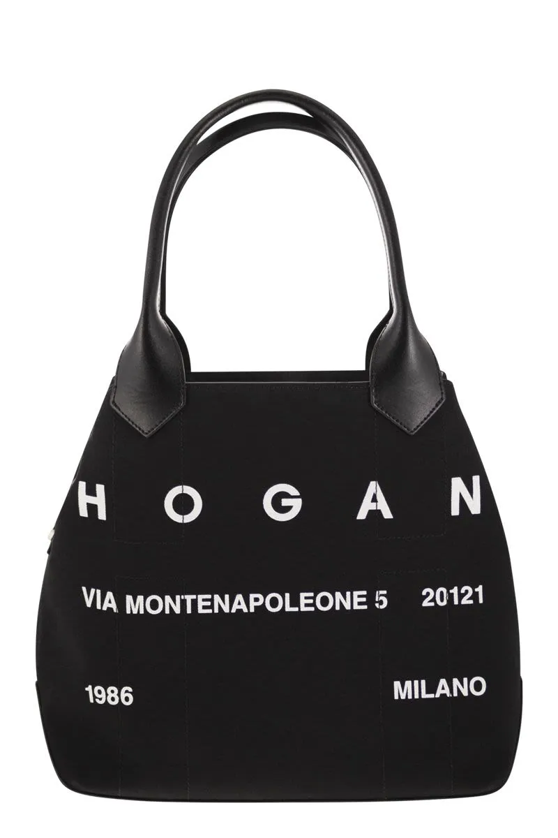 Women's Script Canvas Medium Tote Bag in Black | KBW01PA03005SA