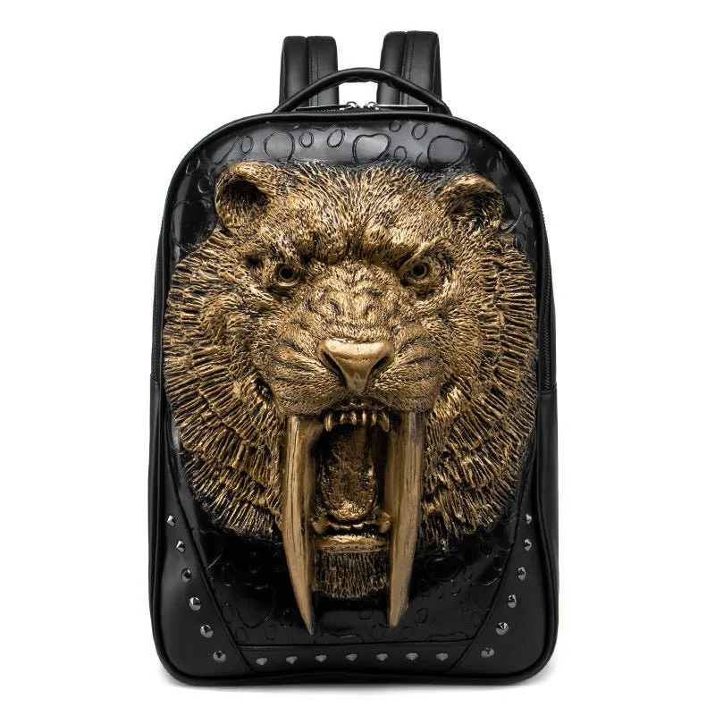 Woowooh 3D Embossed Sabre Tooth Tiger Punk Style Waterproof Backpack