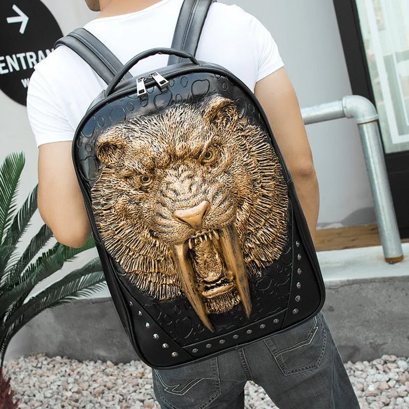Woowooh 3D Embossed Sabre Tooth Tiger Punk Style Waterproof Backpack