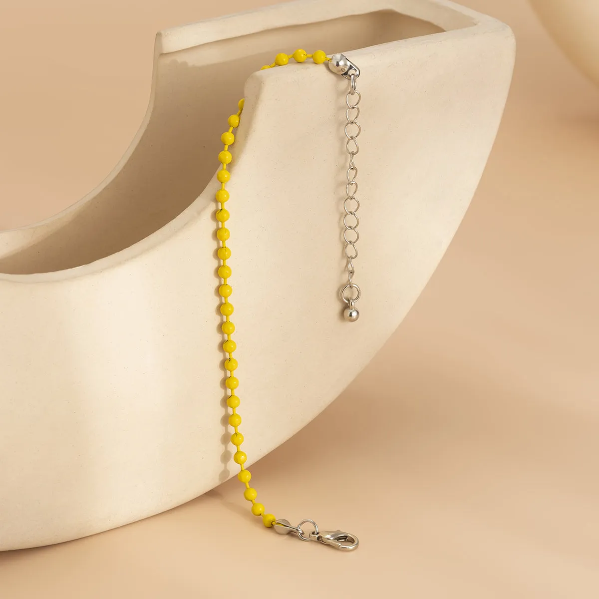 Yellow Enamel & Silver-Plated Beaded Chain Adjustable Bracelet