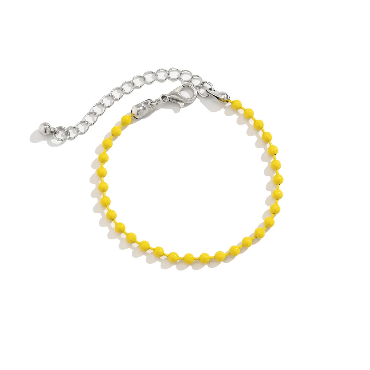 Yellow Enamel & Silver-Plated Beaded Chain Adjustable Bracelet