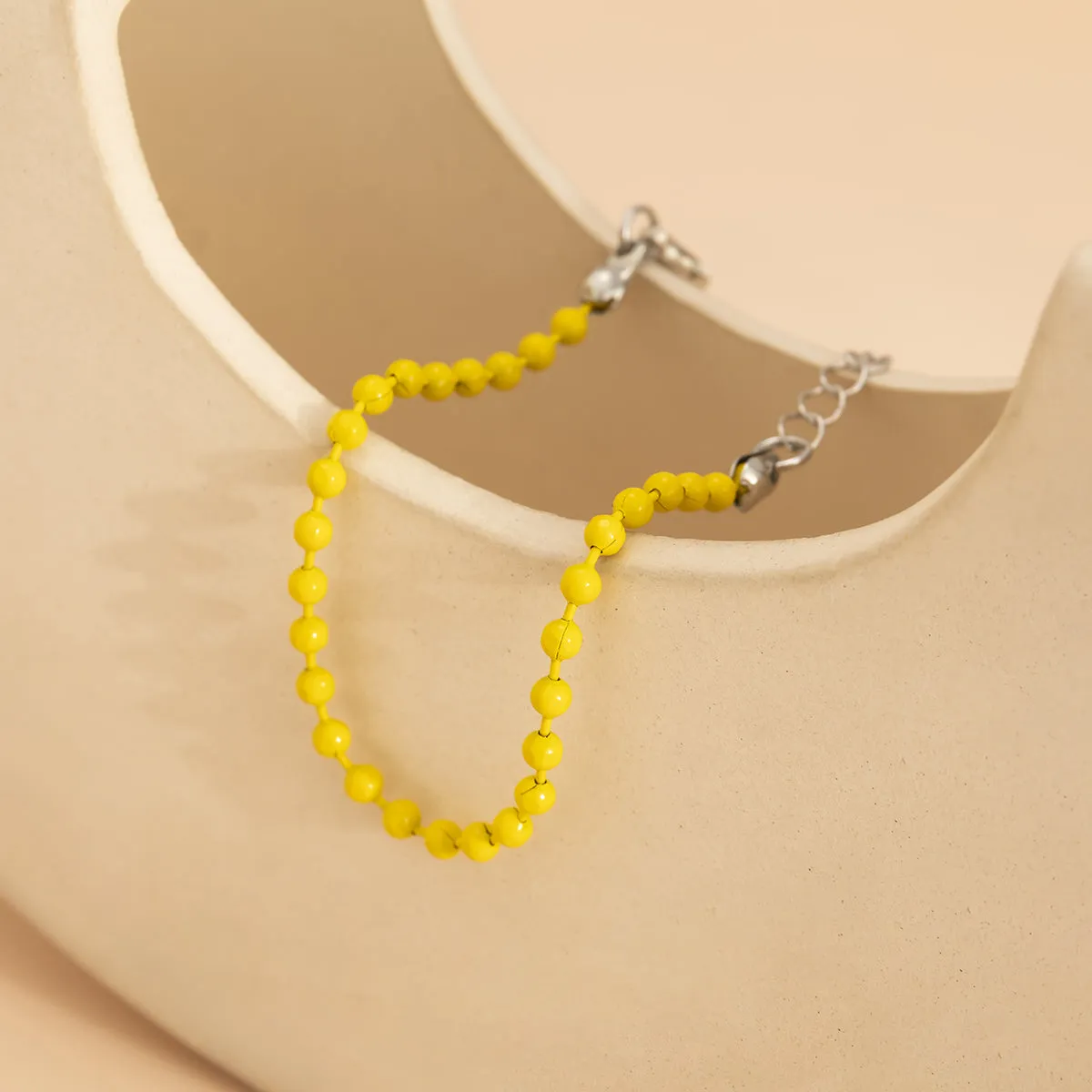 Yellow Enamel & Silver-Plated Beaded Chain Adjustable Bracelet