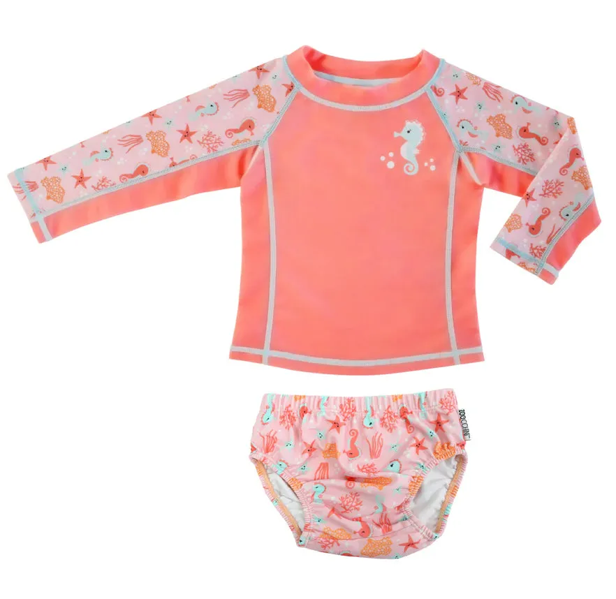 Zoocchini - Rashguard Top & Swim Diaper Set - Seahorse
